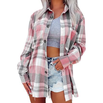 Pink Plaid Button Up Patch Pocket Shirt