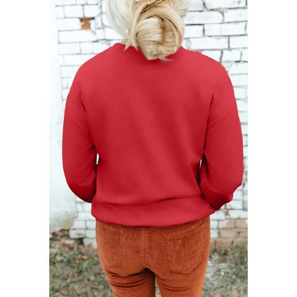 Red Christmas Metallic Nutcracker Graphic Crew Neck Sweatshirt