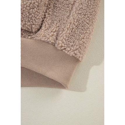 Light French Beige Zipper Pocketed Winter Fuzzy Jacket