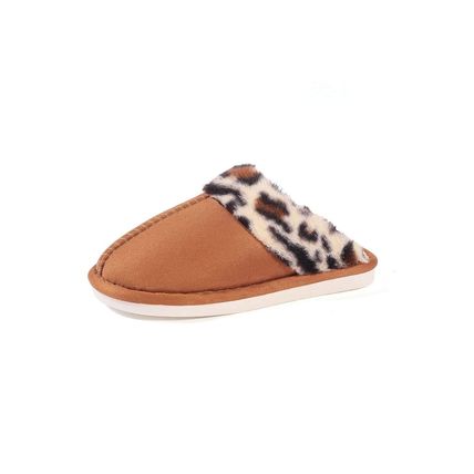Chestnut Leopard Patched Plush Lined Thick Home Slippers