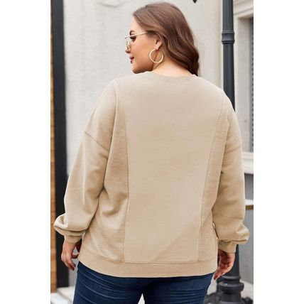 Apricot Loose Patchwork Crewneck Plus Size Sweatshirt