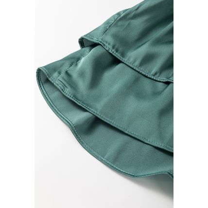 Mist Green Tiered Ruffled Puff Sleeve Loose Fit Mini Dress