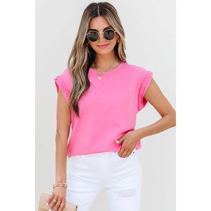 Bonbon Braided Cap Sleeve Crew Neck T Shirt