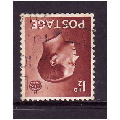 GREAT BRITAIN 1936 SG 459i ED VIII 1 1/2d RED BROWN WMK INVERTED FINE USED#3