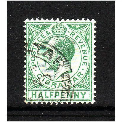 GIBRALTAR 1912 SG 76 1/2d BLUE GREEN FINE USED #2