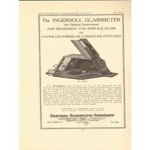 central scientific company 1922 ingersoll glarimeter vintage ad