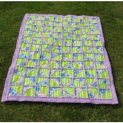 Drunkards Path Rag Quilt 1226 Purple Green 46 x 62 Fabric Quiltpolice