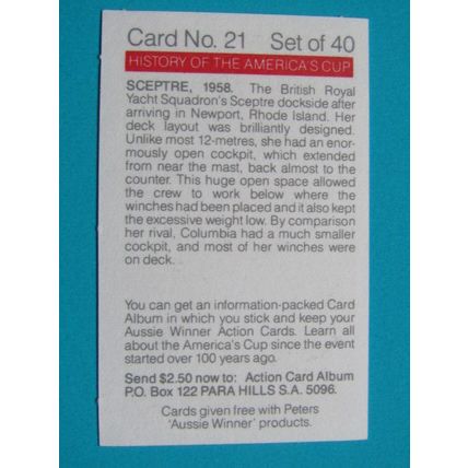 Peters Foods Australia 1987 The History of the Americas Cup Cards Choice (e25)