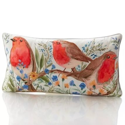 Robins on a Branch Pillow 24 CM Home Decor Gift Festive