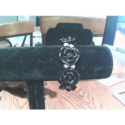 Chunky Wide Black Rose Flower Stretch Elastic Bracelet 1.5" Wide