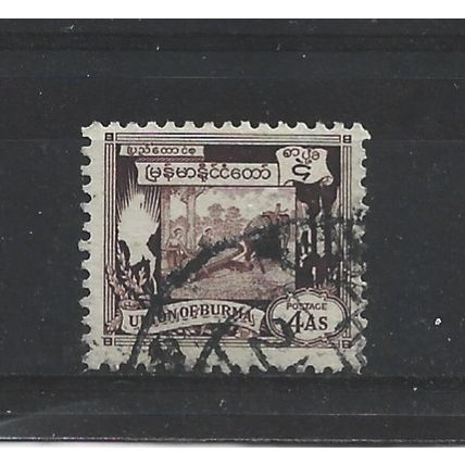 Burma.SG108 4a Elephant hauling log (Brown).Fine Used.Jul25c