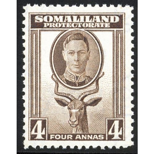 Somaliland KGVI 1942 4A Sepia Mounted Mint MM SG 109 Sc 100 Lesser Kudu stamp