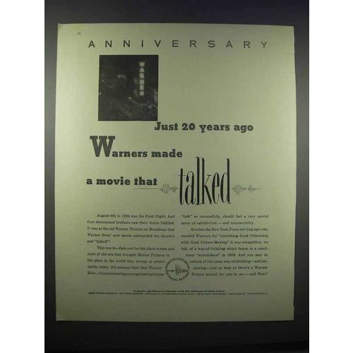 1946 Warner Bros. Movies Ad - Anniversary 20 Years