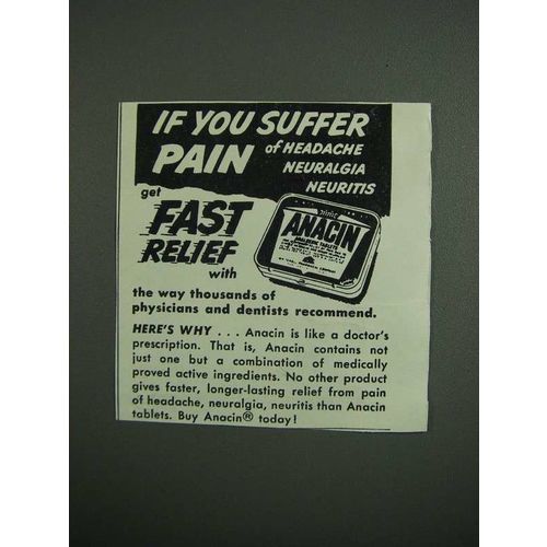1954 Anacin Medicine Ad - Get Fast Relief
