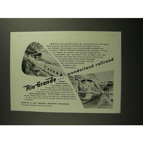 1954 Denver & Rio Grande Western Railroad Ad - Wonderful Railroad