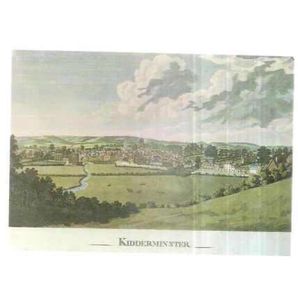 c.1780 engraving of KIDDERMINSTER, WORCESTERSHIRE. unused museum postcard 1980s