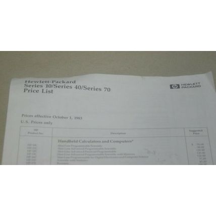 Agilent/HP 10/40/70 series Price list catalog