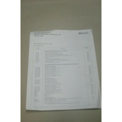 Agilent/HP 10/40/70 series Price list catalog