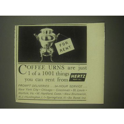 1962 Hertz Rent-All Ad - Coffee Urns are just 1 of a 1001 things you can rent