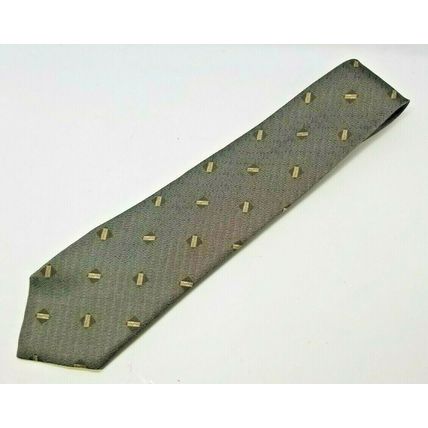 Men's Robert Talbott Silk Tie Gray / Black Lines / Brown Squares 57" (J12