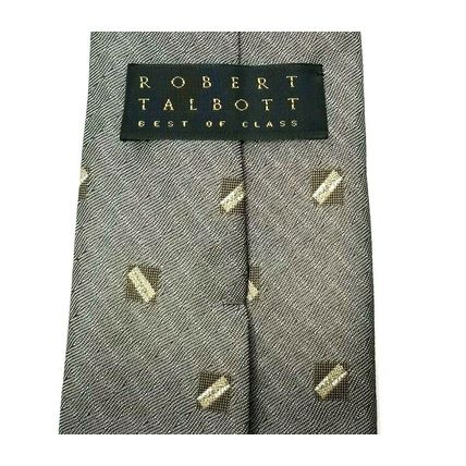 Men's Robert Talbott Silk Tie Gray / Black Lines / Brown Squares 57" (J12