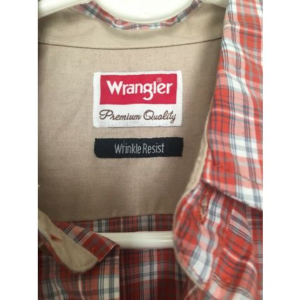Wrangler Men's Orange Plaid Shirt Button Down Shirt Wrinkle Resistant Collar