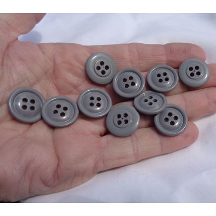 CC10 10 Gray Buttons 20mm 3/4 Inch Resin 4 Holes Round Crafting Sewing Buttons