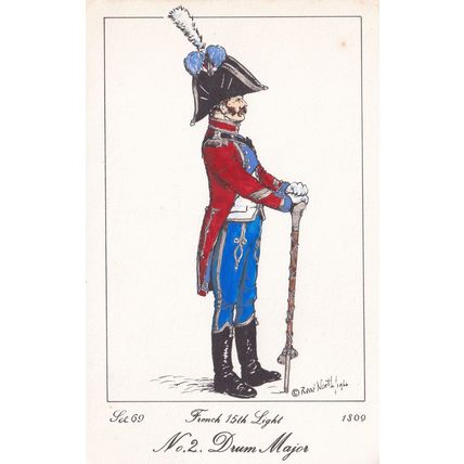 French 15th Light Regiment Drum Major Napoleonic War Soldier 1811 PB Postcard