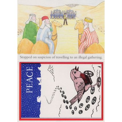 Traffic Police Stopping 3 Wise Men CND Robin 2x Christmas Postcard s