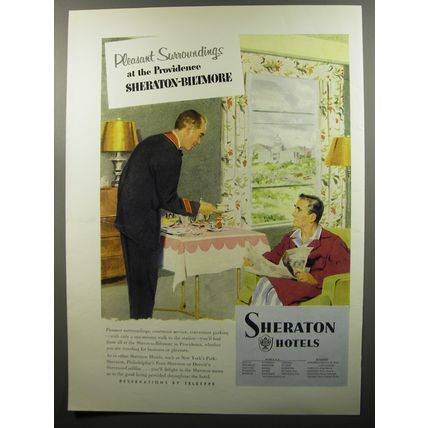 1953 Sheraton Hotels Ad - Pleasant surroundings at the Providence