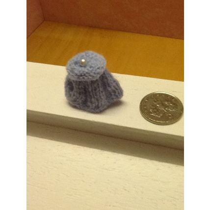 Tea Cosy Blue with Bead Hand Knitted 1:12th scale miniature