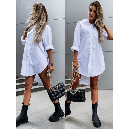 Simple Loose Long Sleeve V Neck Button Up Shirt Women's