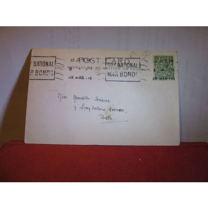 NAVE EAST, BATH ABBEY, BATH. SOMERSET used antique postcard 1918 WAR BONDS pm #