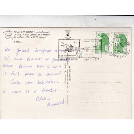 Evian Les Bains France Postcard posted 1987 creased