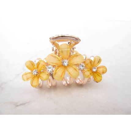 Small gold metal flower crystal hair claw bridal clip
