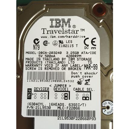 New ZIATECH ZT 8952-S375,8952-S375 01,IBM TRAVELSTAR dbca-203240 HARD,IDE 1.4,FI