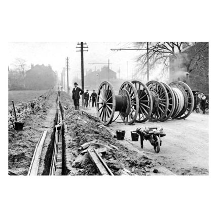pt3216 - Outwood , Cable Laying for tramways , Yorkshire - print 6x4