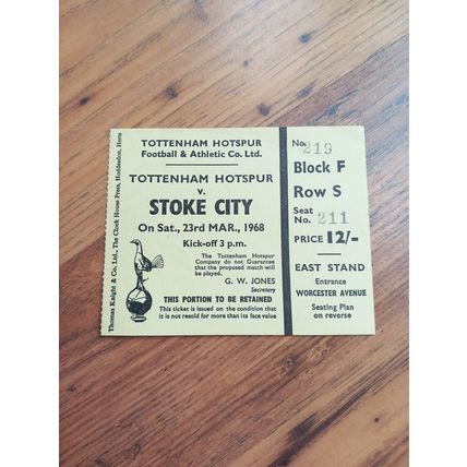 1967/68 Tottenham / Spurs vs Stoke City Division 1 Programme & Ticket