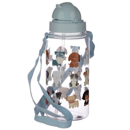 Dog Squad Children's Plastic Water Drinking Bottle with Straw and Strap
