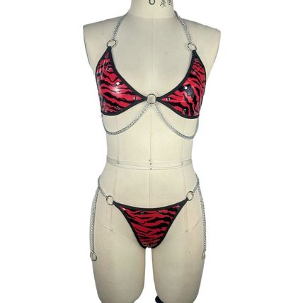 Sexy lingerie print leopard bikini thong panties for women