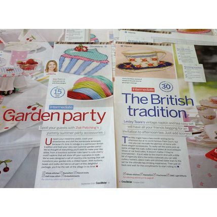 The British Tradition & Garden Party Cross Stitch Charts removed from a Magazine