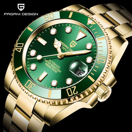 PAGANI DESIGN PD-1661 Automatic Seiko NH35 Green Face Gold Steel Bracelet Watch