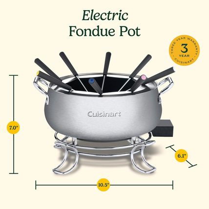 Cuisinart Fondue Pot, 3 Quart, for Chocolate, Cheese, Broth, Oil, Stainless Stee