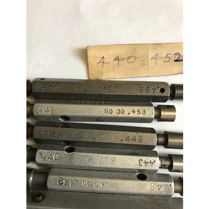 LOT GO NO GO SMOOTH PLUG GAGES,MIXED .442",.447,443,440,452,448,446,.455" ,ES