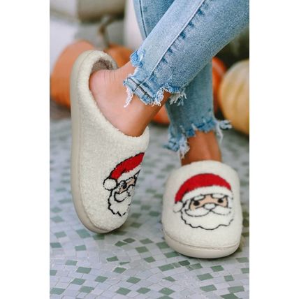 White Christmas Santa Clause Graphic Plush Slippers