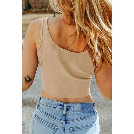 Apricot Ribbed Knit Sheath Sleeveless Crop Top