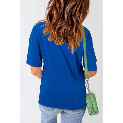 Dark Blue Sequin American Flag Graphic Split Baggy T Shirt