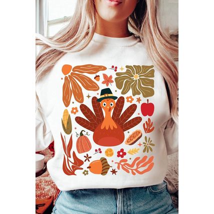 Beige Thanksgiving Fall Vibe Graphic Crew Neck Sweatshirt
