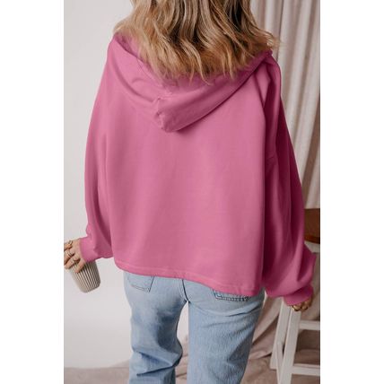 Valerian Fleece Lined Half Zipper Kangaroo Pockets Loose Hoodie