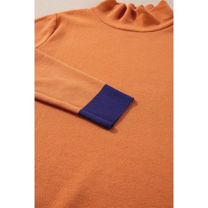 Straw Yellow Color Contrast Edge Mock Neck Slim Fit Sweater